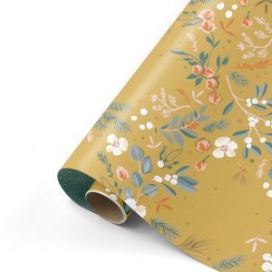 Cadeaupapier kerstbloemen oker (CWH) 1