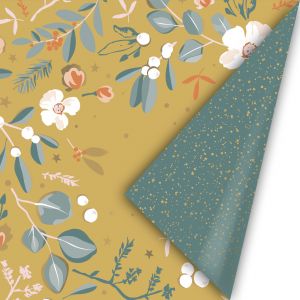 Cadeaupapier kerstbloemen oker (CWH) 2
