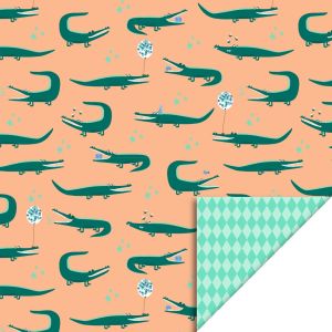 Cadeaupapier krokodil oranje / harlekijn (HOP) 2