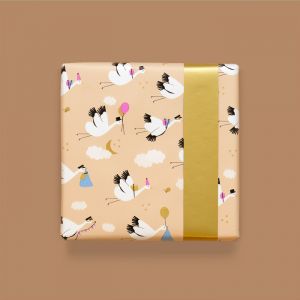 Cadeaupapier ooievaar baby (HOP) 1