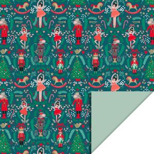 Cadeaupapier kerst notenkraker groen (HOP) 2