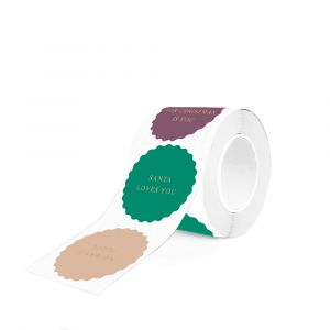 Kerststicker kartelrand trio paars-groen-zand (HOP) 1