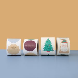 Kerststicker kartelrand trio paars-groen-zand (HOP) 3