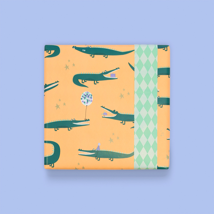 Cadeaupapier krokodil oranje / harlekijn (HOP)