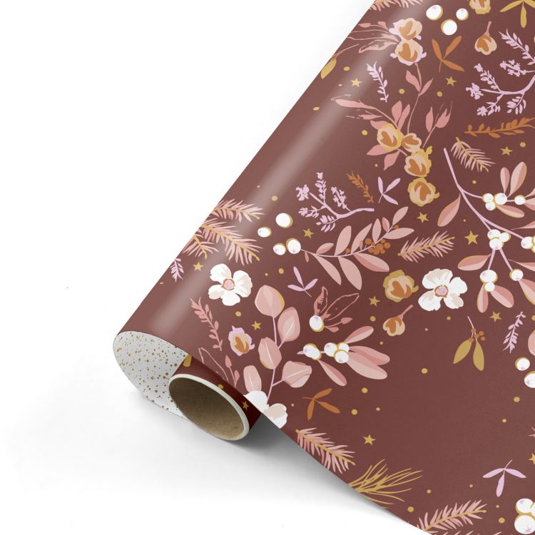 Cadeaupapier kerst bordeaux bloem - wit sparkle (CWH)
