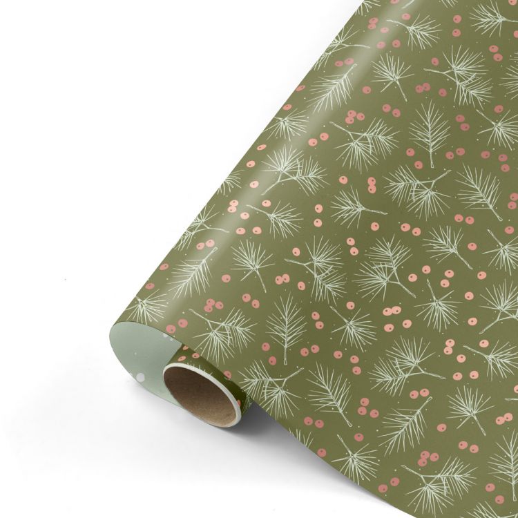 Cadeaupapier kerst berries groen (CWH)