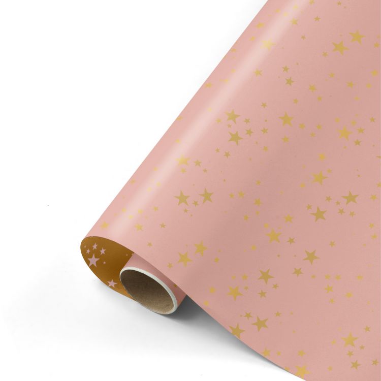 Cadeaupapier kerst rose met gouden sterren (CWH)