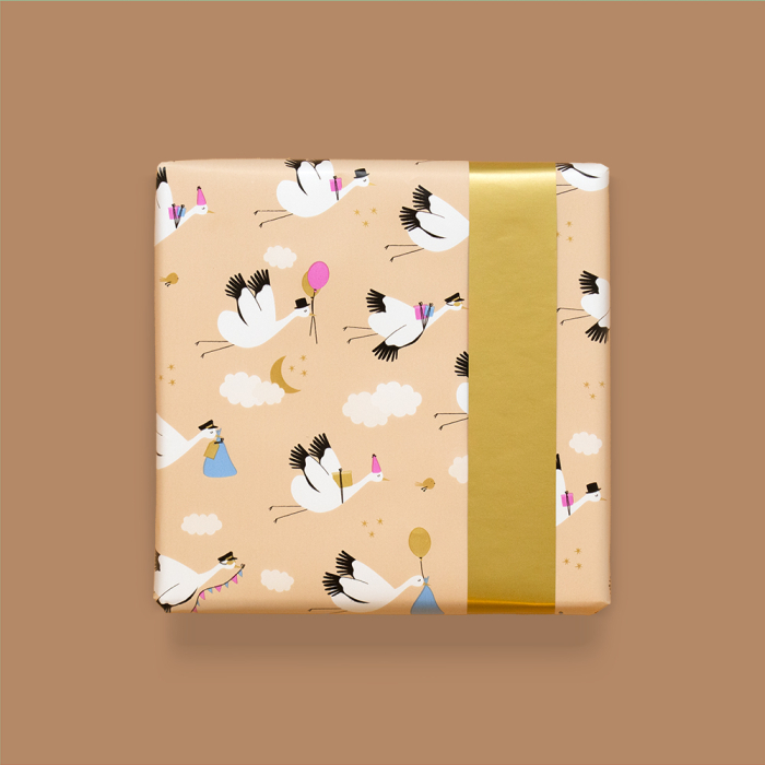 Cadeaupapier ooievaar baby (HOP)