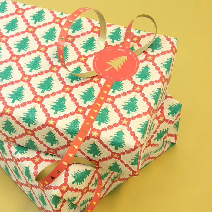 Cadeaupapier kerstboom rode ruit (HOP)