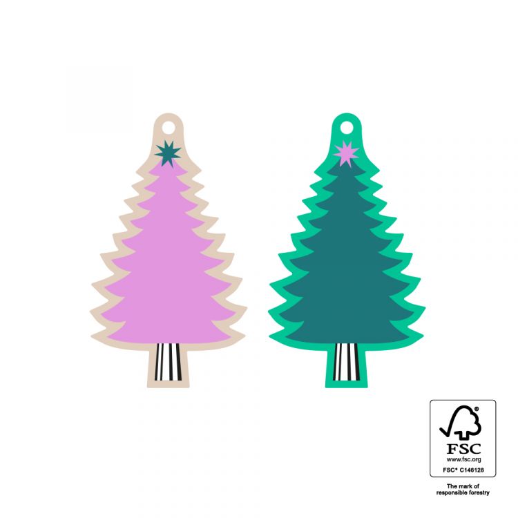 Cadeaukaartjes set kerstboom lila/grijs (HOP)