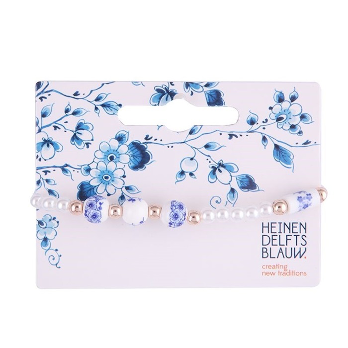 Armbandje bloemen en parels, Heinen Delfts Blauw