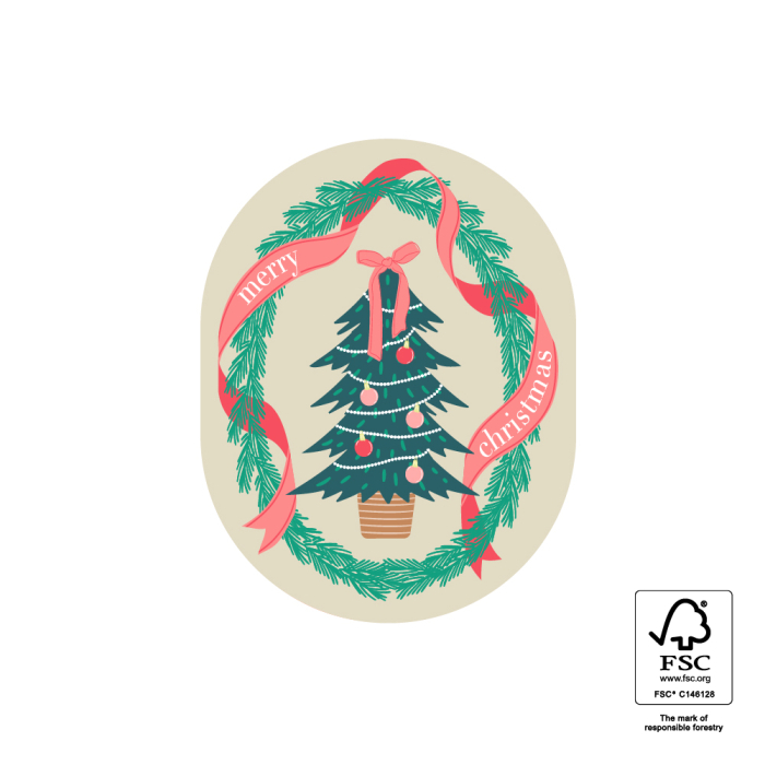 Sticker kerstboom ovaal