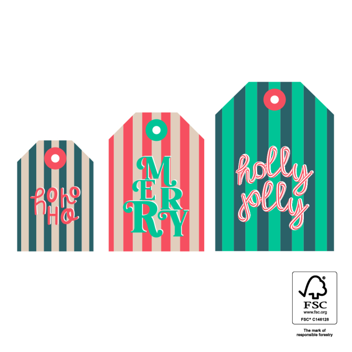 Set van 3 kerst cadeaulabels streep