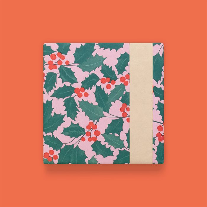 Cadeaupapier kerst hulst (HOP)
